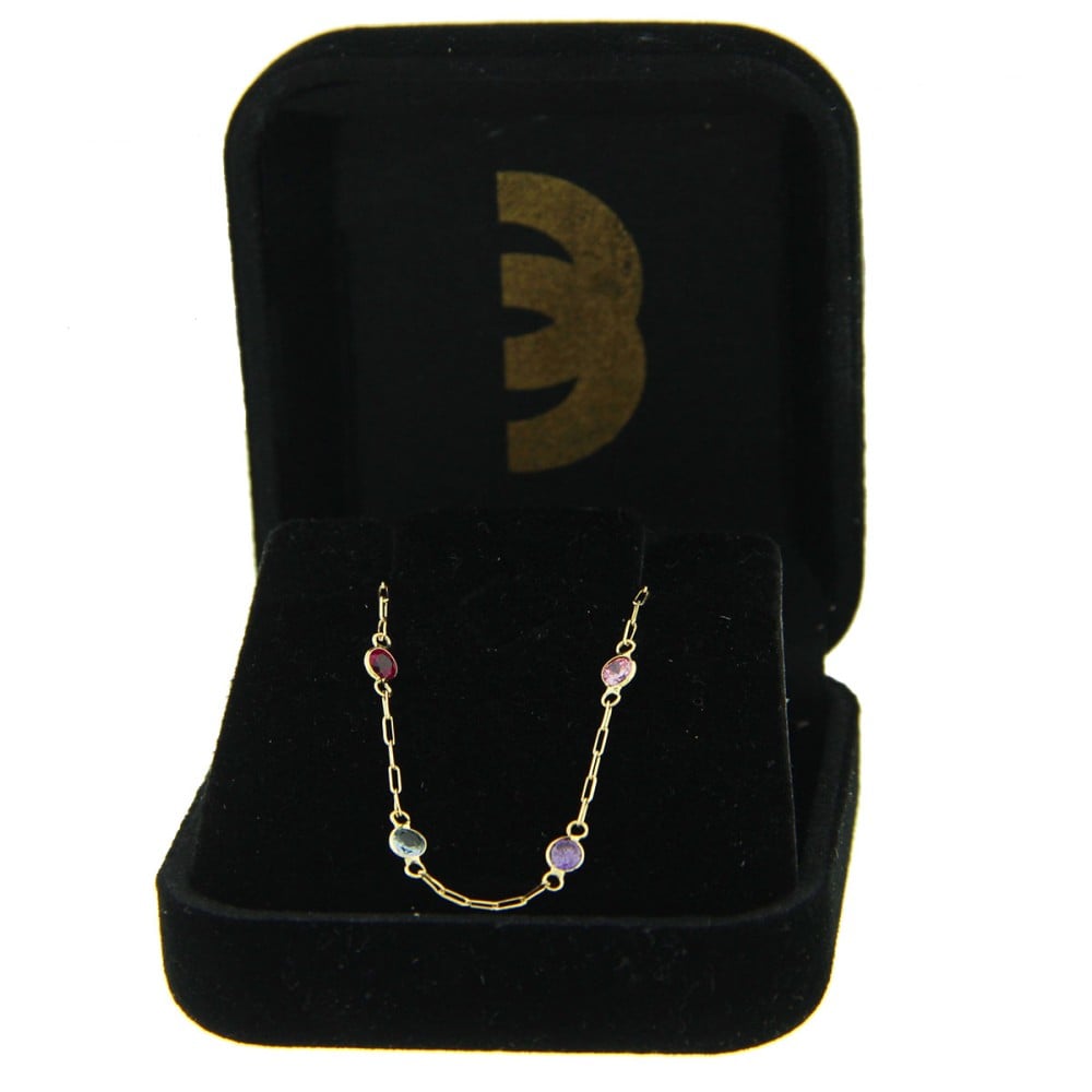 Pulseira De Ouro 18k Adulto Com Pedras Coloridas e Brancas