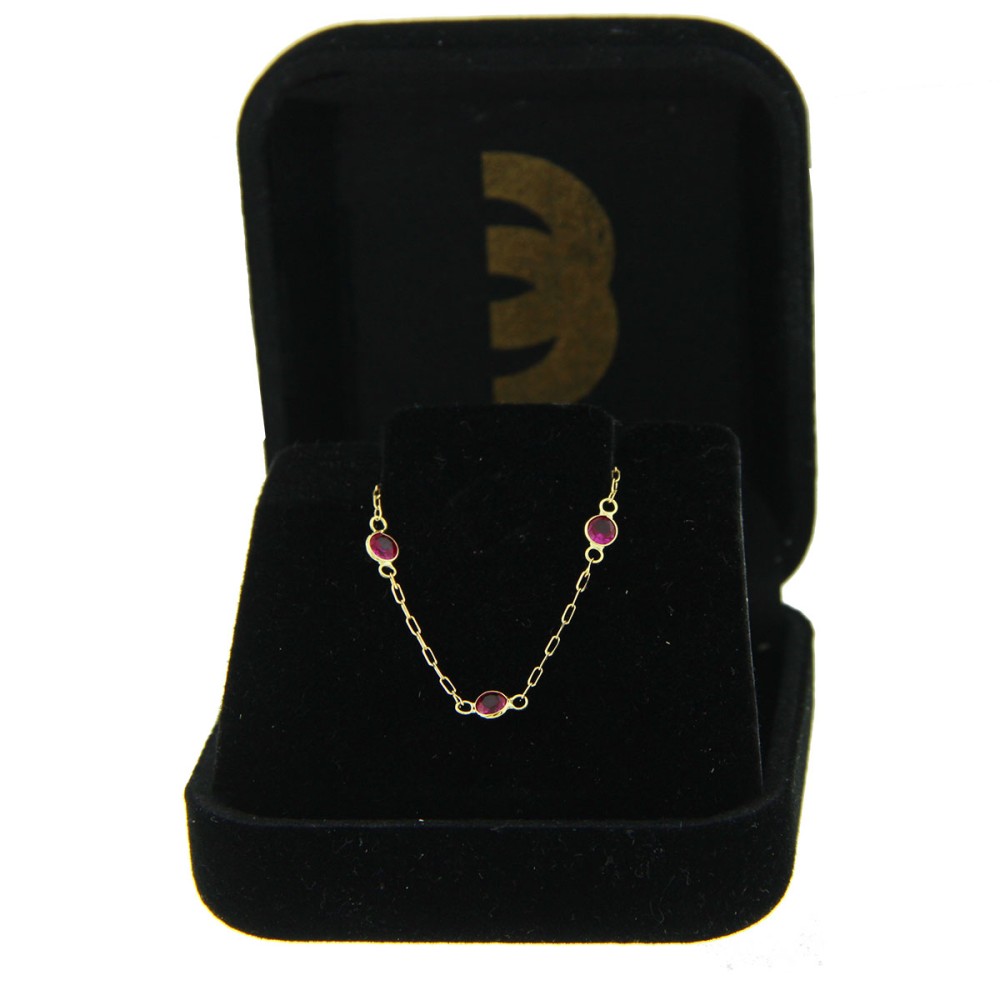 Pulseira de ouro 18k infantil com pedras vermelhas