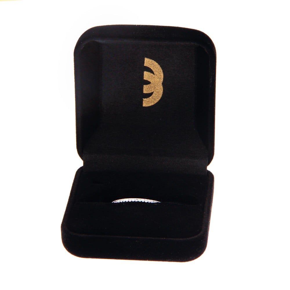  Anel meia aliança de ouro 18k branco zirconias caixa veludo