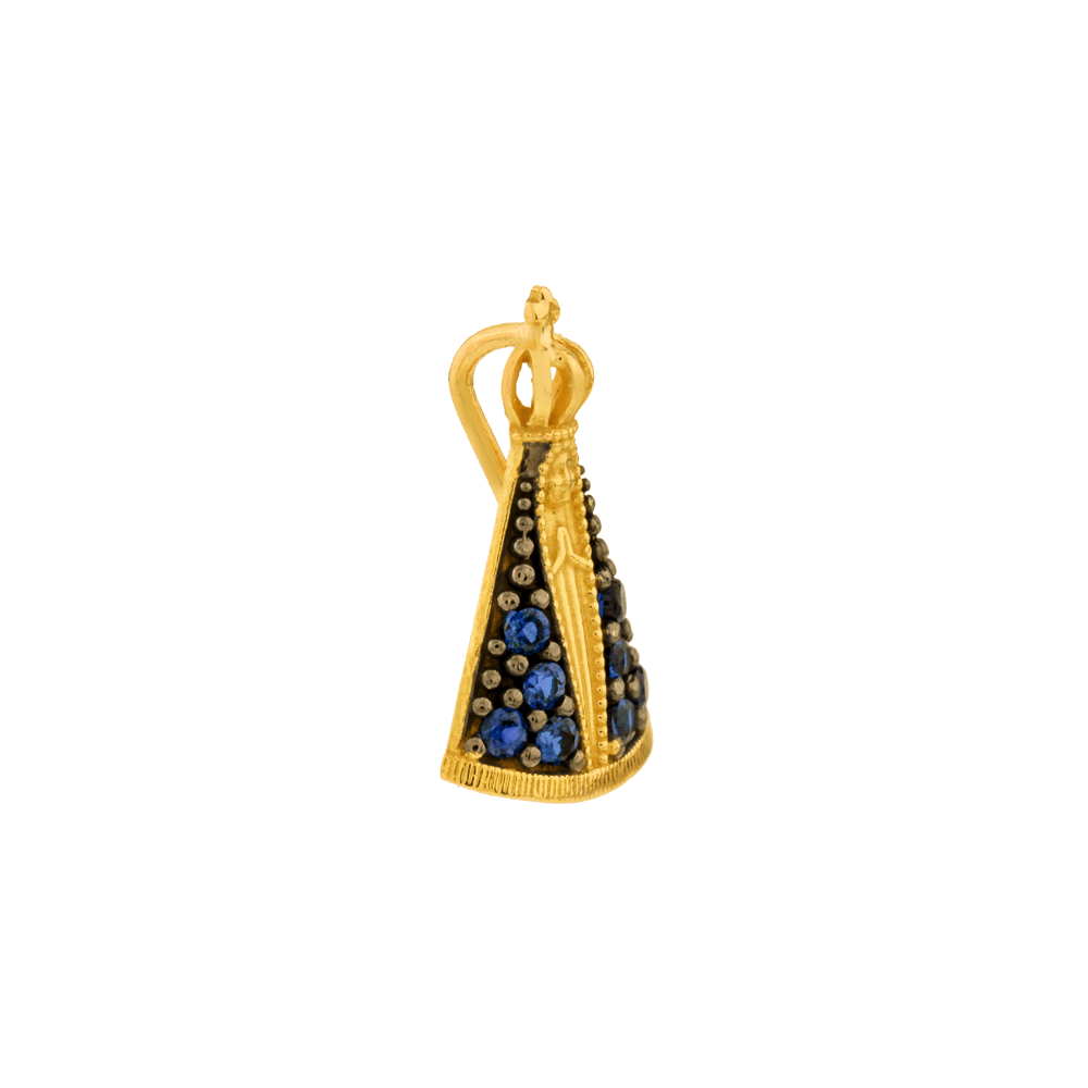 Pingente Nossa Senhora ouro 18k manto pedras azuis