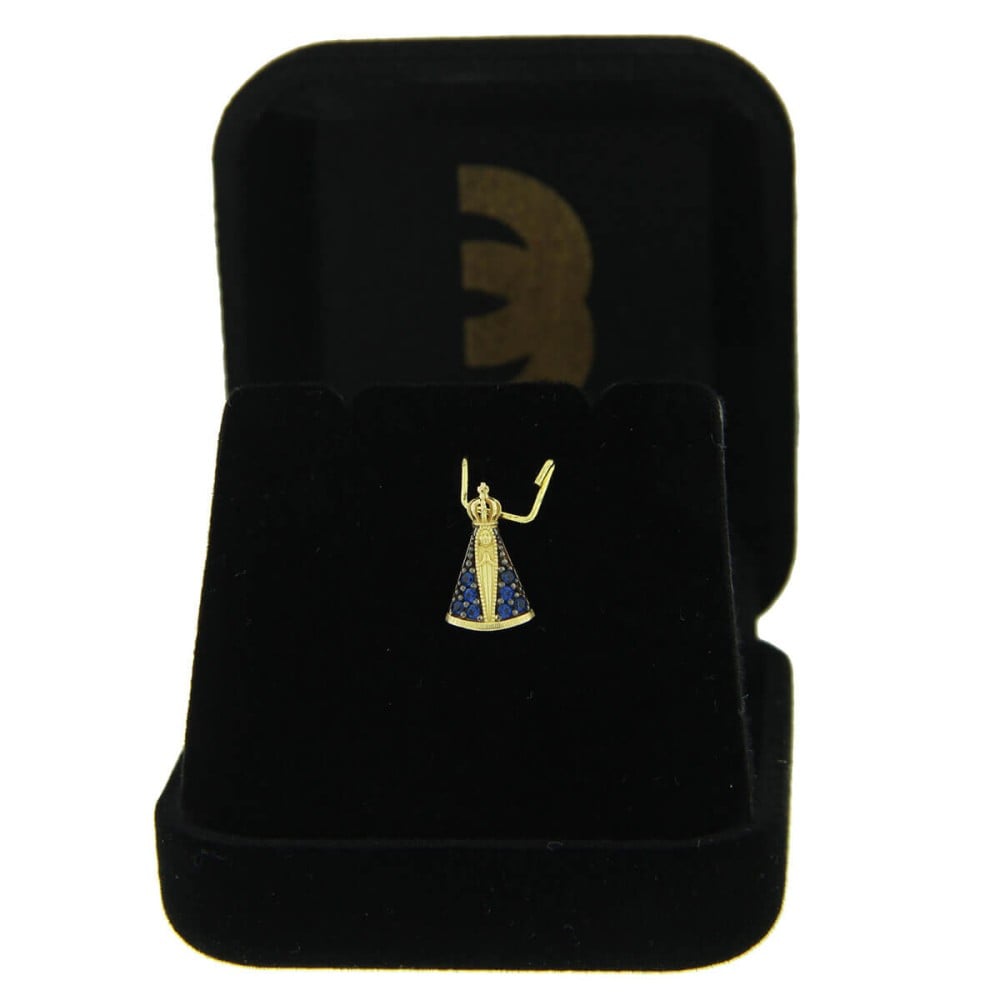 Pingente Nossa Senhora ouro 18k manto pedras azuis