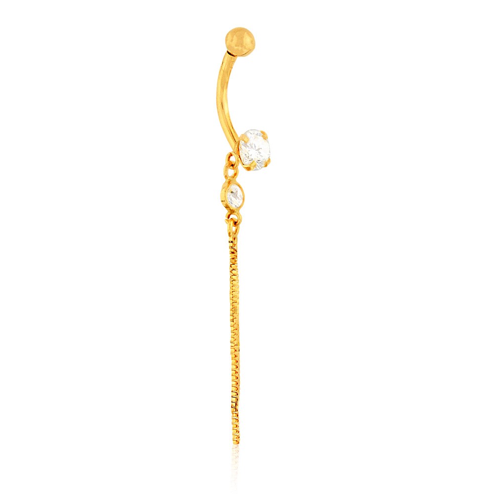 Piercing de umbigo de ouro 18k ponto de luz com pingente