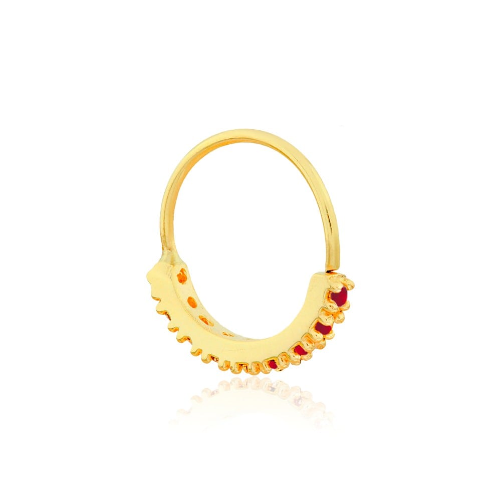Piercing de argola ouro 18k pedras vermelhas