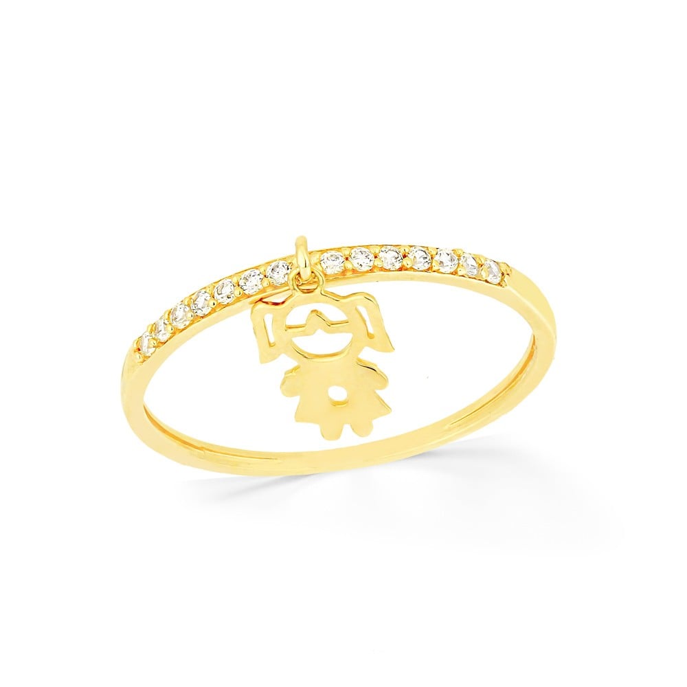 Anel filha menina meia aliança ouro 18k
