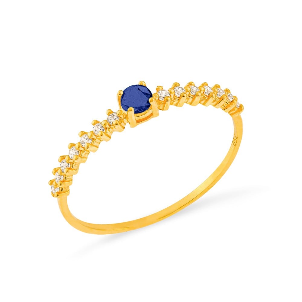 Anel com pedra azul solitário ouro 18k