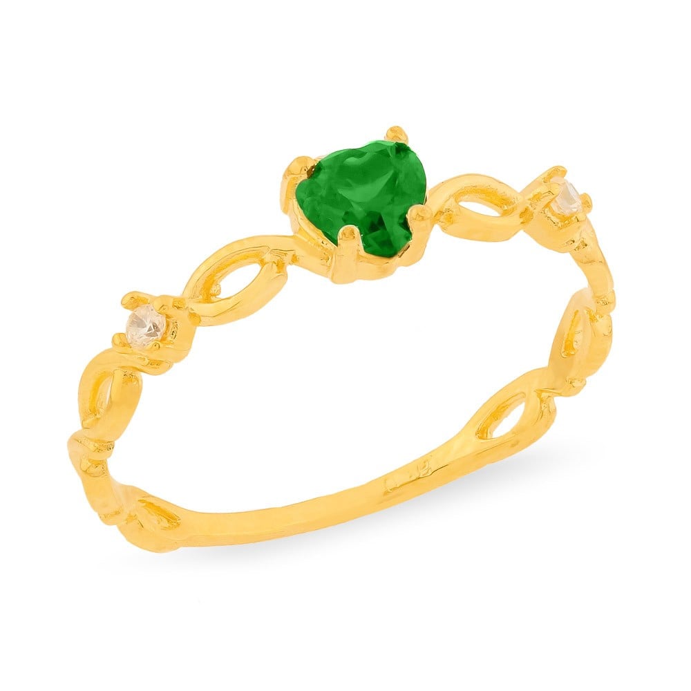 Anel coração pedra verde ouro 18k espinélio