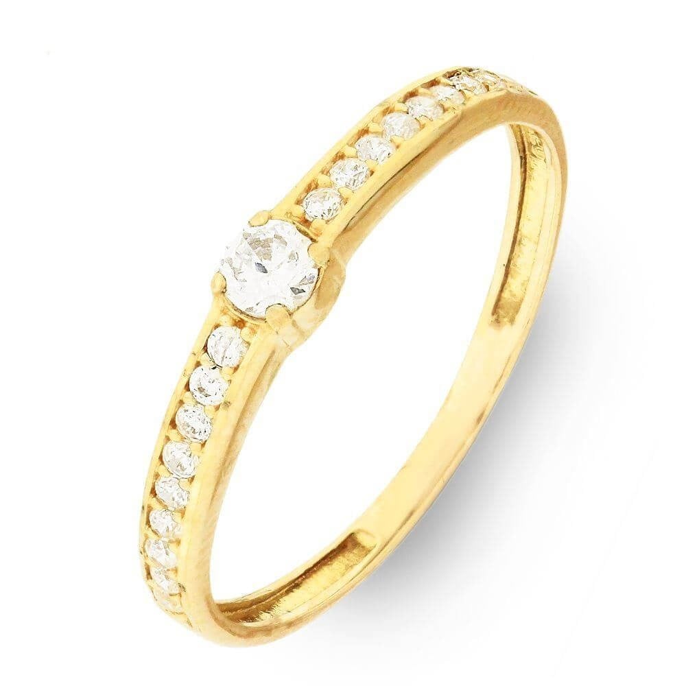 Anel de ouro 18k modelo solitário cravejado com pedras zircônias