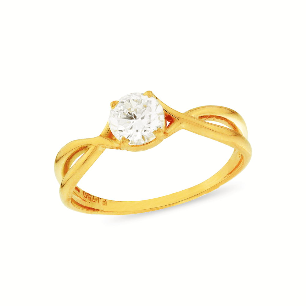 Anel de ouro 18k solitário noivado quatro garras com aros trançados