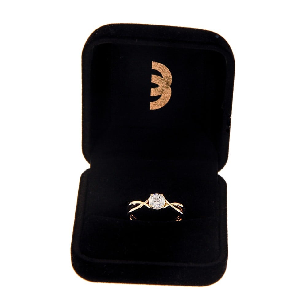 Anel de ouro 18k solitário noivado quatro garras com aros trançados