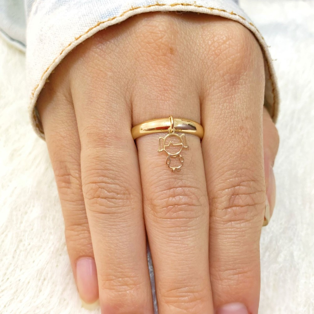 Anel filhos pingente menina de ouro 18k