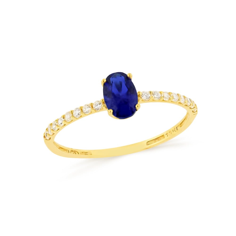 Anel de ouro 18k colors oval pedra azul