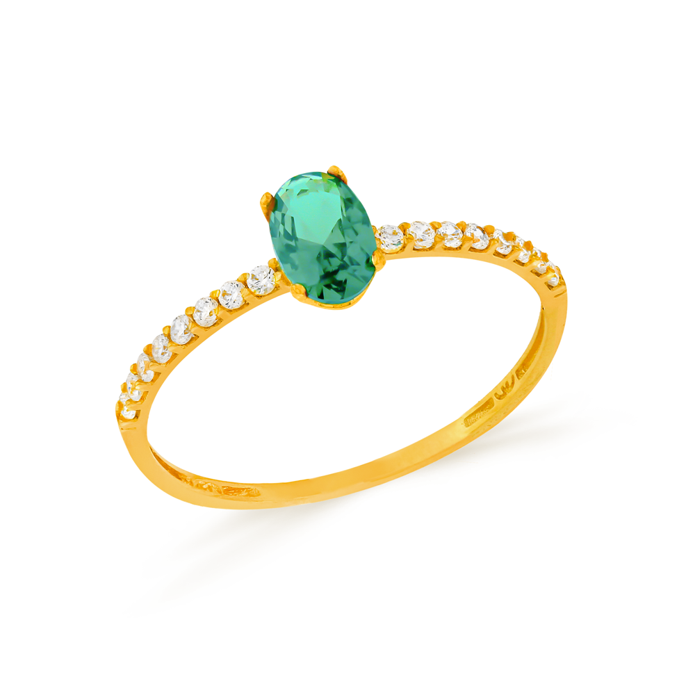 Anel de ouro 18k pedra verde água oval