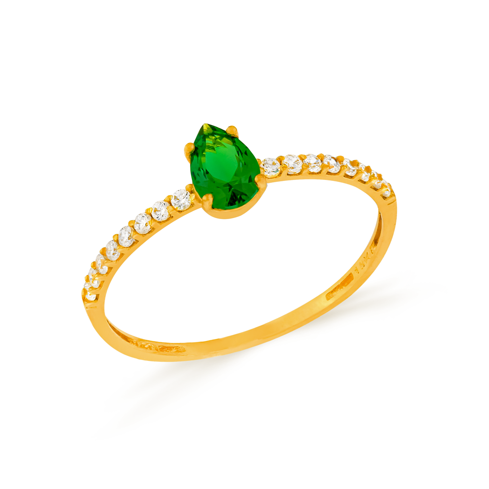 Anel de ouro delicado ouro 18k pedra verde