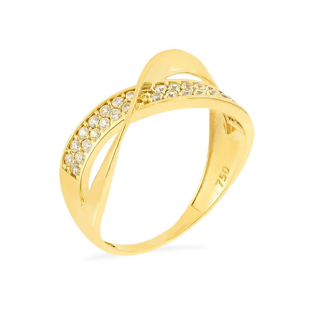 Anel de ouro 18k wave cravejado