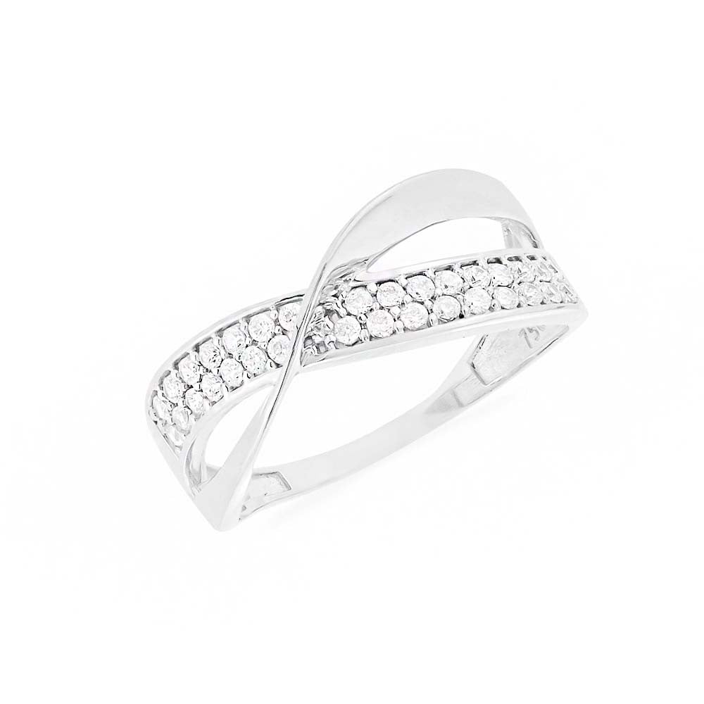 Anel de ouro branco 18k wave cravejado