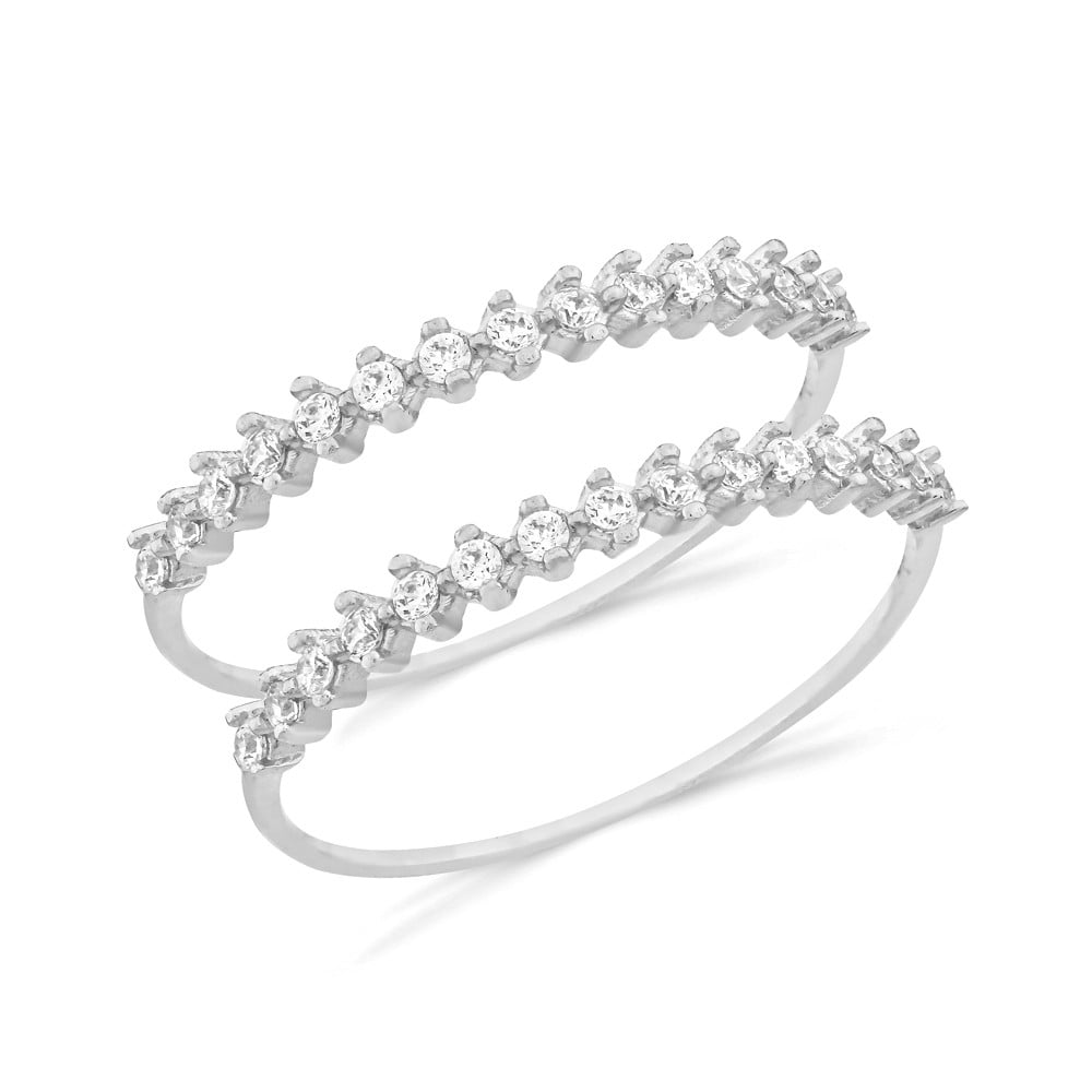 Aparador de aliança ouro branco 18k zircônias