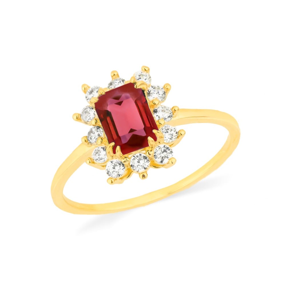 Anel de ouro 18k pedra vermelha Santina Collection