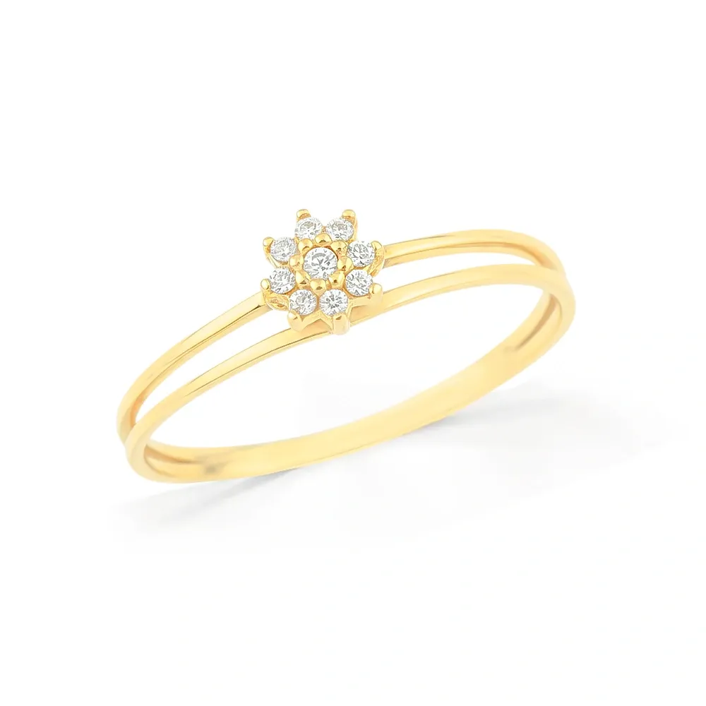 Anel chuveirinho de ouro 18k cravejado duplo