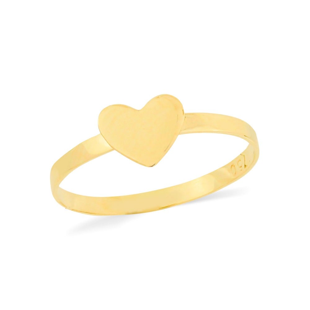 Anel de ouro infantil 18k coração delicado
