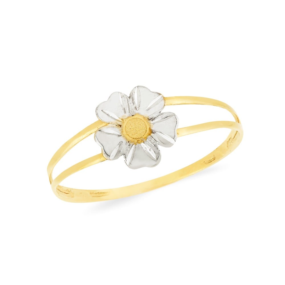 Anel de ouro delicado 18k flor rodinado