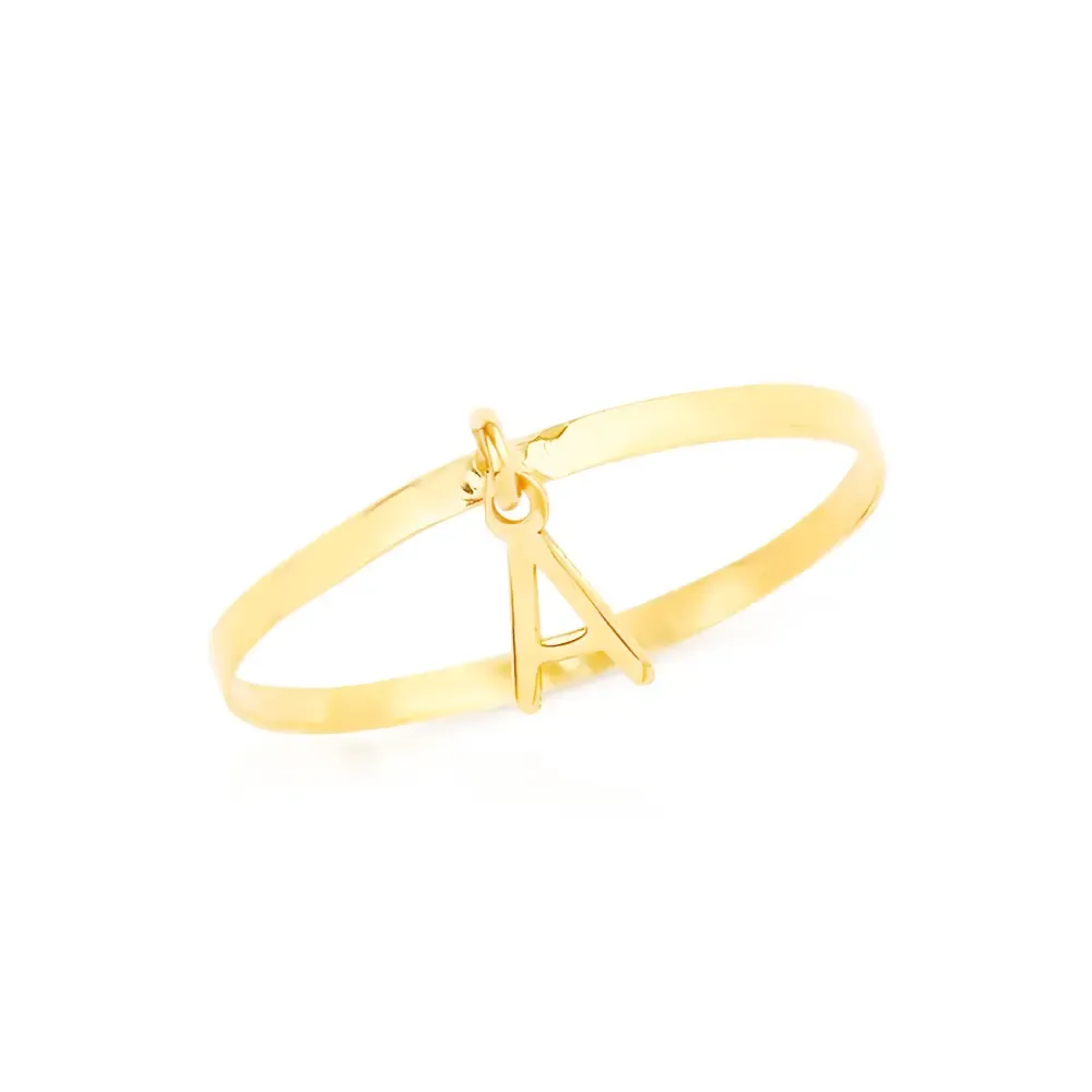Anel de ouro com pingente letra 18k