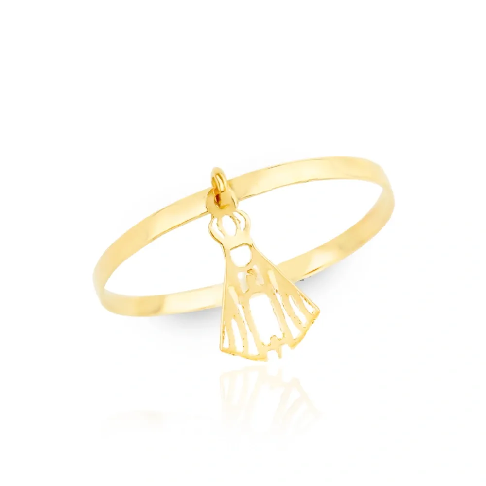 Anel de ouro 18k com pingente Nossa Senhora