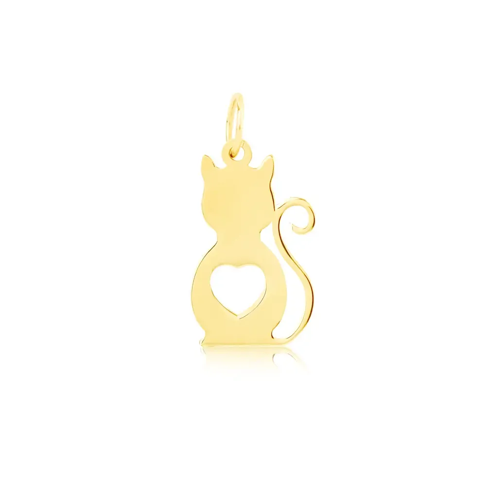Pingente gato de ouro 18k coração sleep