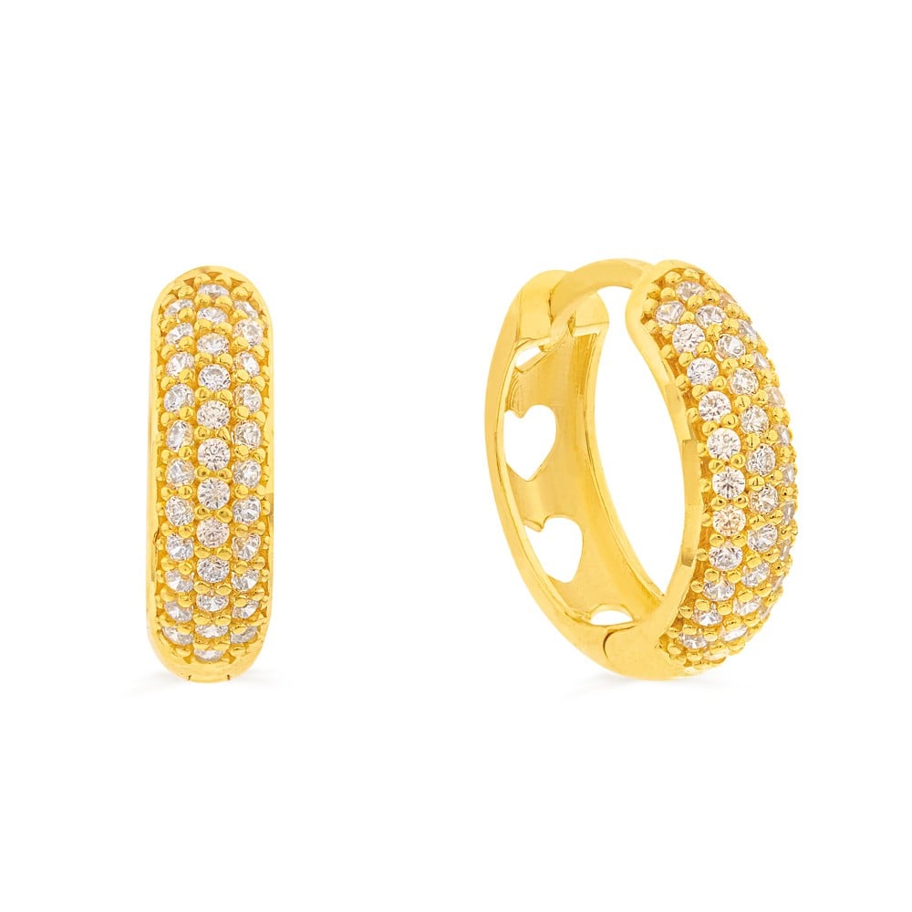 Brinco de argola cravejado ouro 18k coração