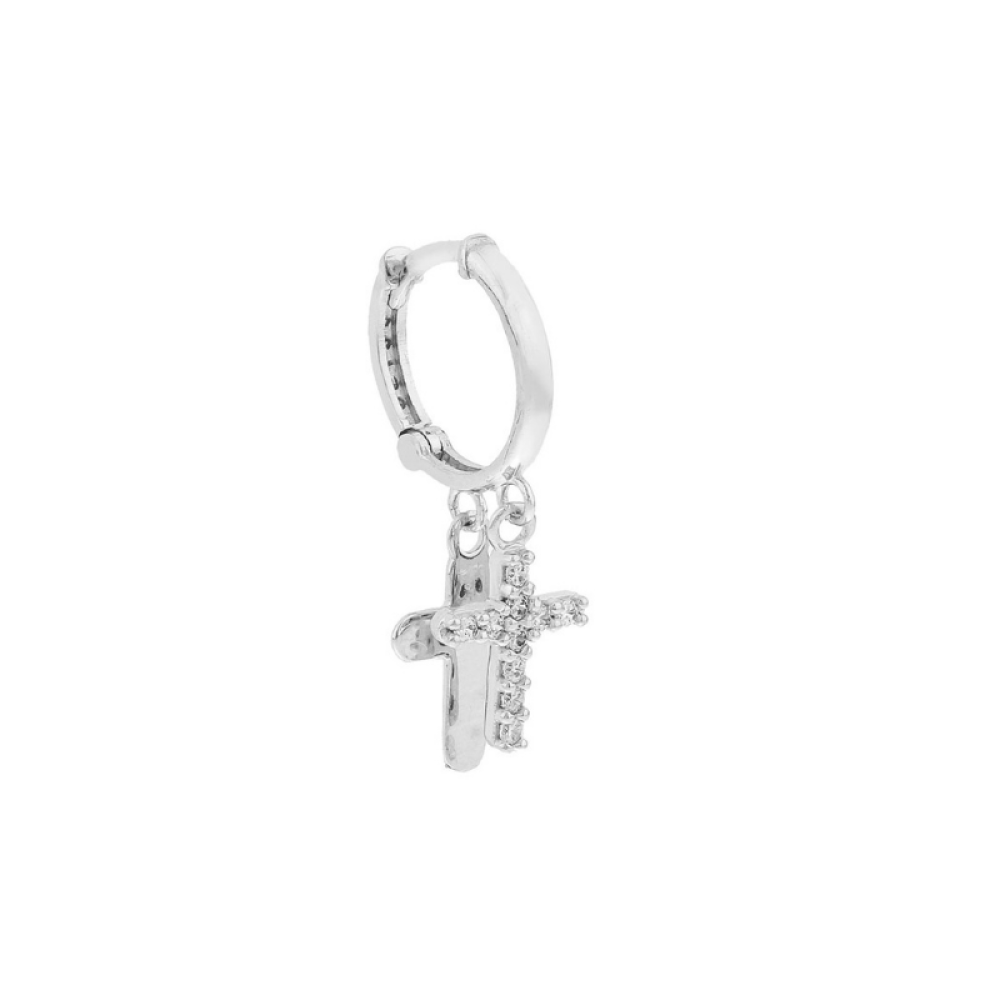 Brinco de ouro masculino argola com pingente cruz