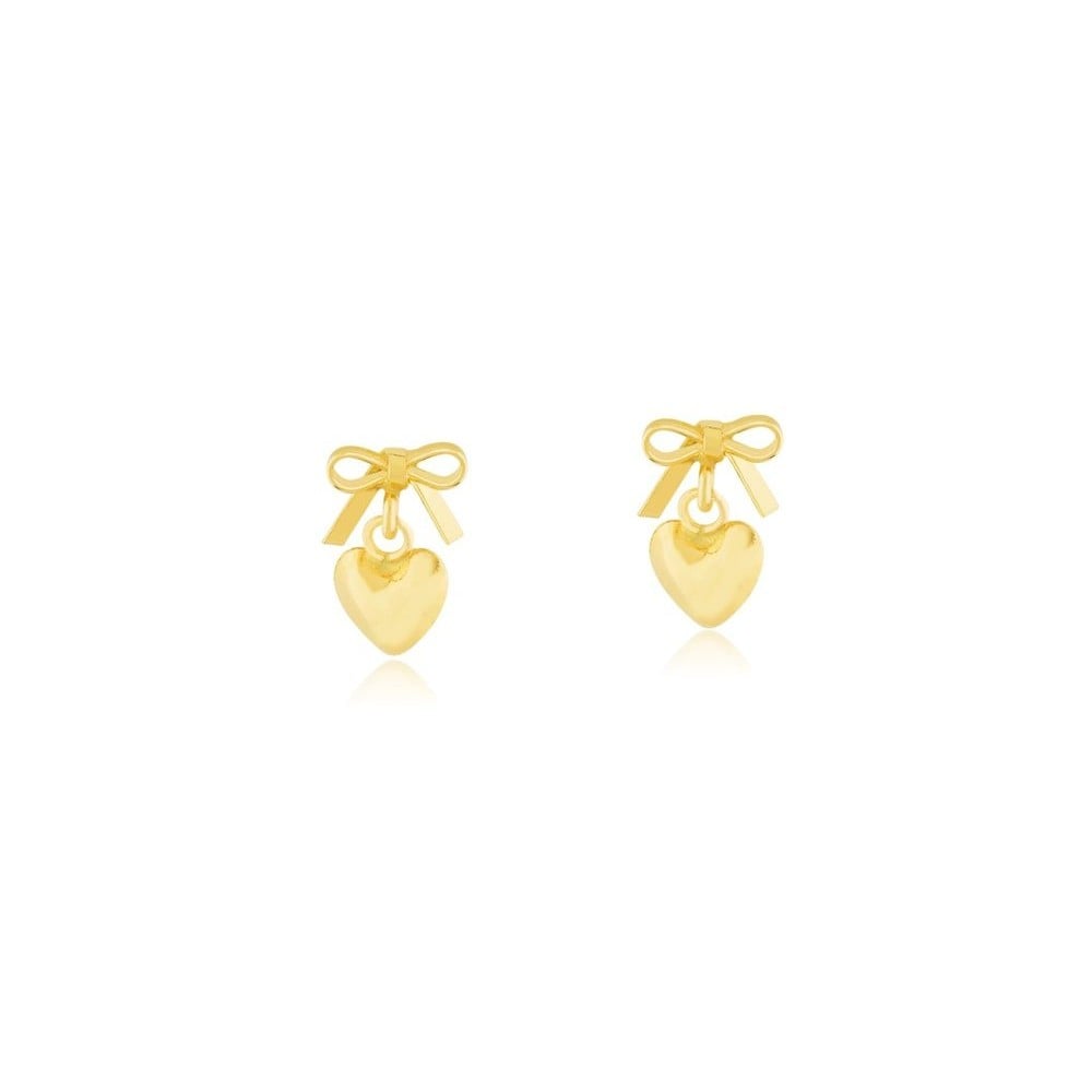 Brinco de ouro 18k laco com coracao 4mm infantil