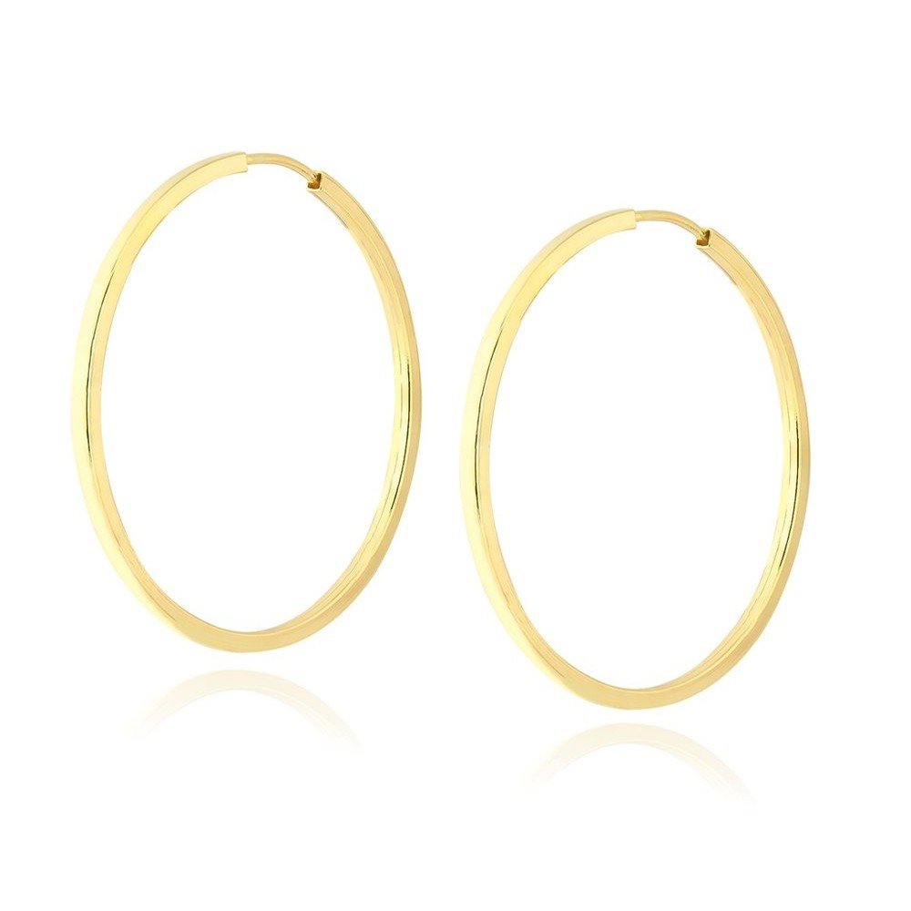 Brinco de ouro 18k argola fio quadrado 1mm foto lateral do brinco 