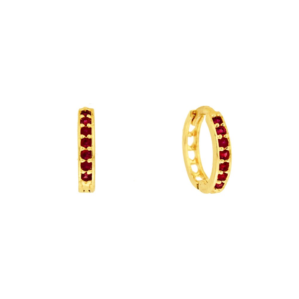 Brinco argola de ouro 18k com pedras vermelhas