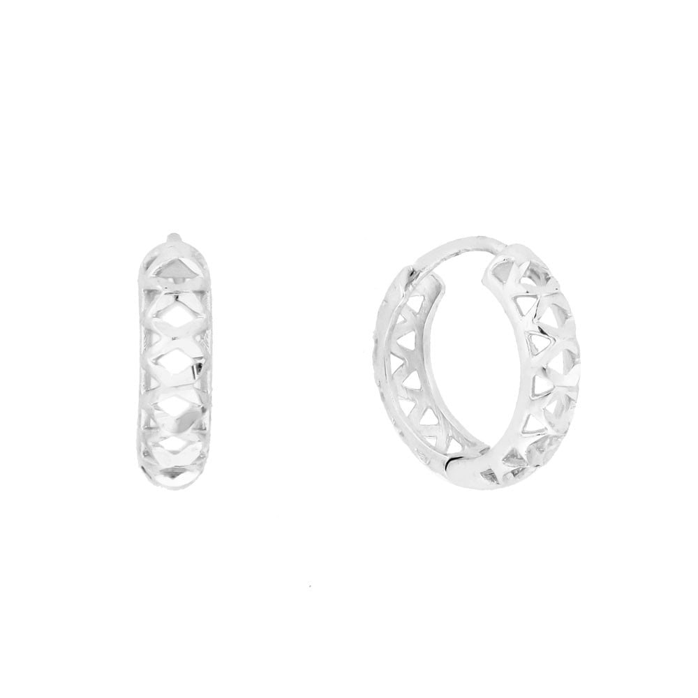 Brinco argola de ouro branco 18k pequena diamantada