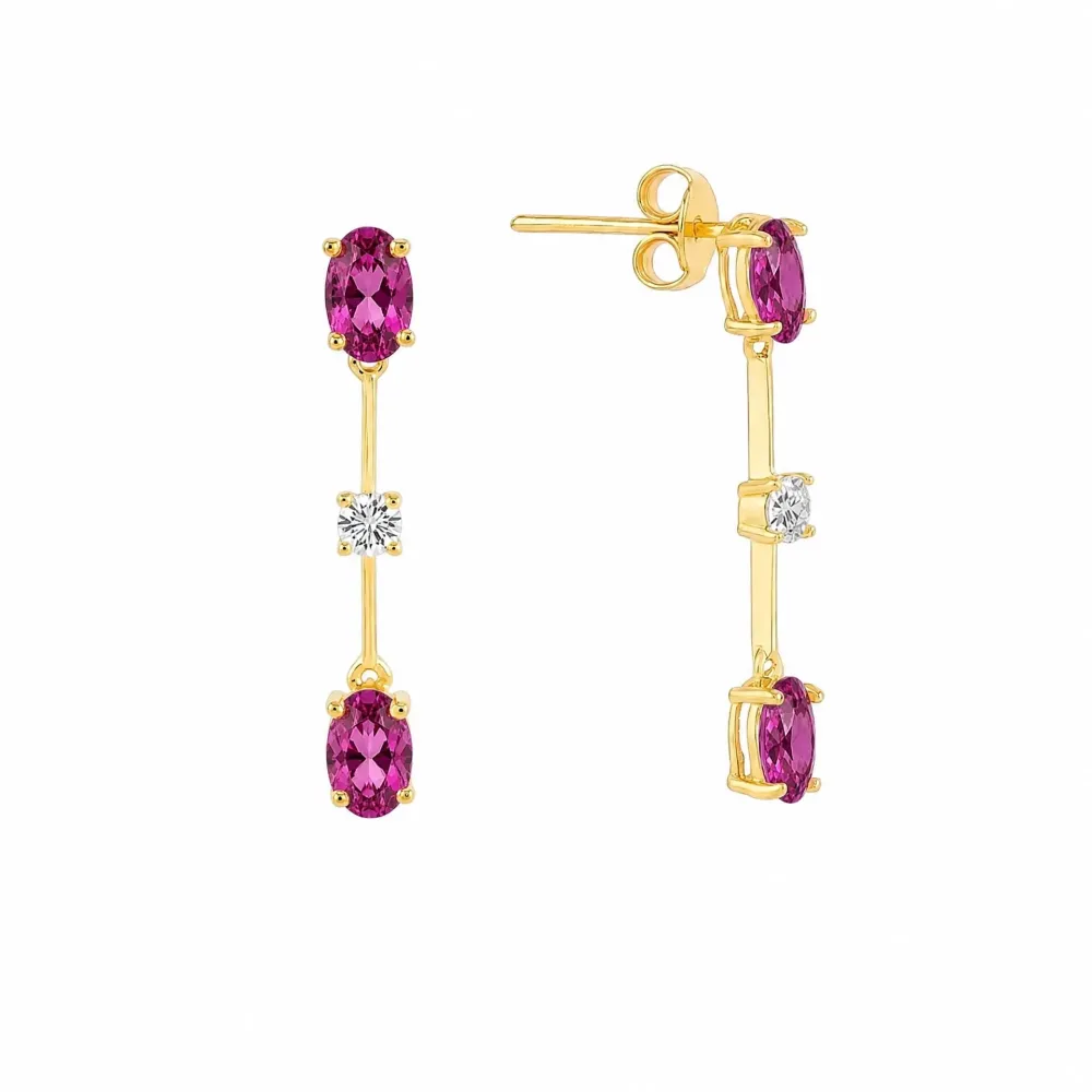 Brinco de ouro Riviera Rodolita e Moissanite
