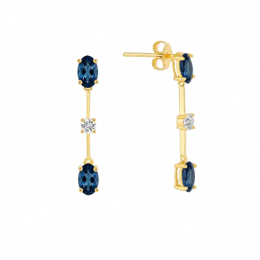 Brinco de ouro Riviera Moissanite e Topázio London