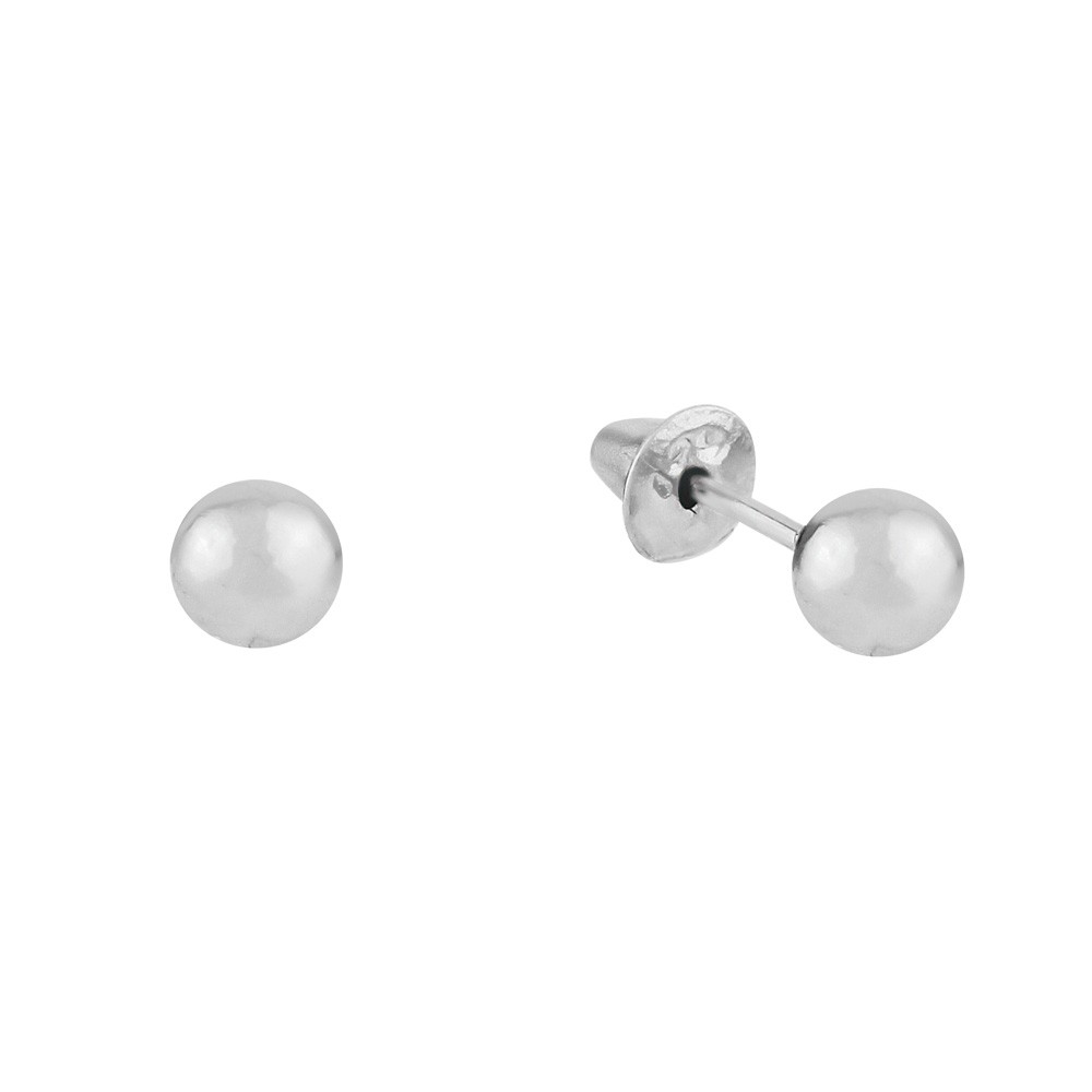 Brinco bola de ouro 18k branco 4mm