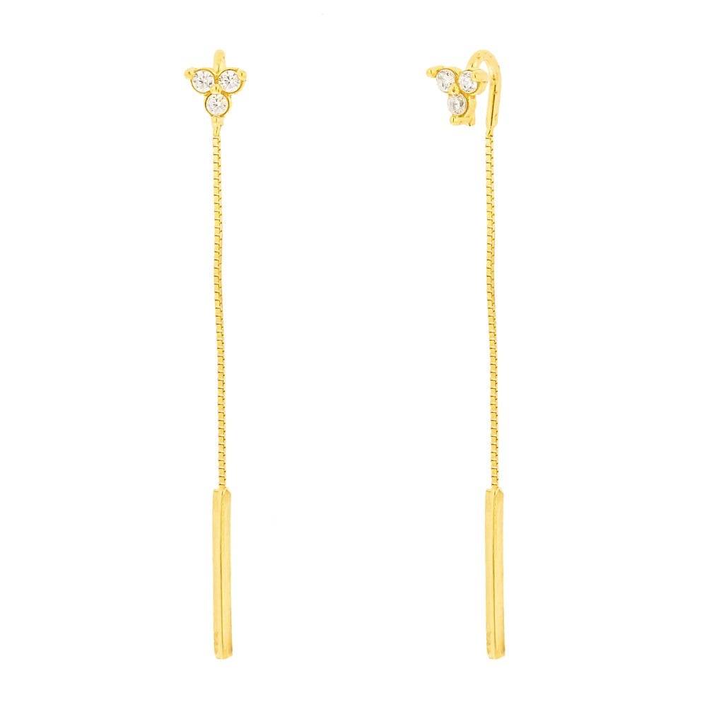 Brinco de ouro 18k transverso com corrente