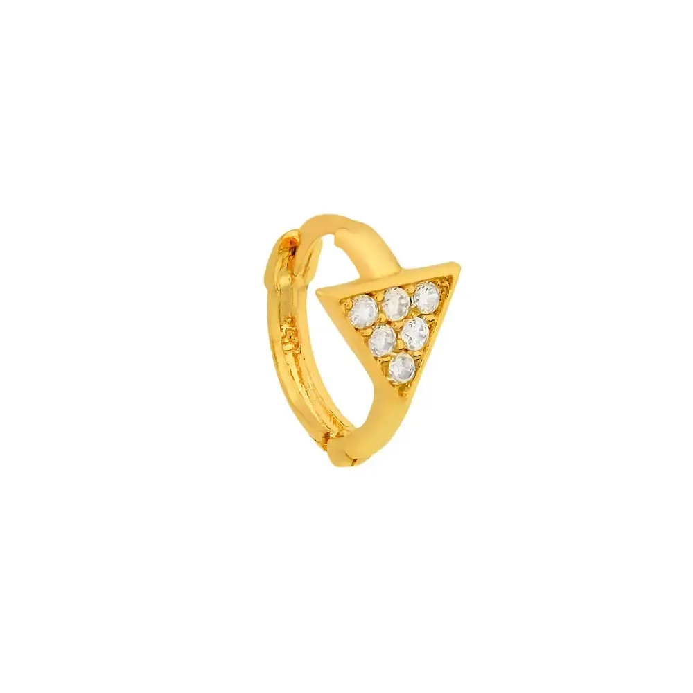 Brinco argola piercing de ouro 18k triângulo com pedras