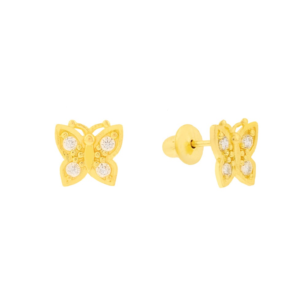Brinco borboleta infantil de ouro 18k ou 2o furo