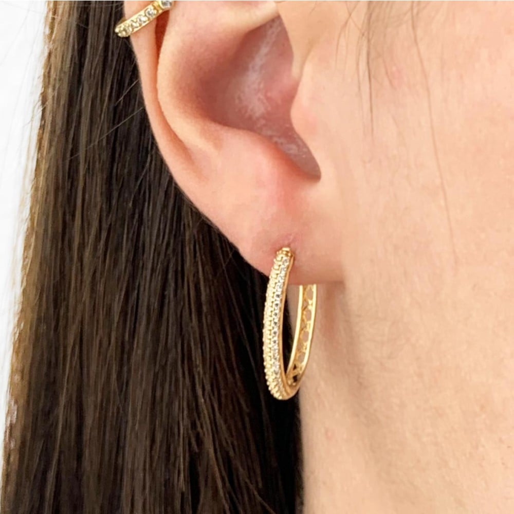 Brinco de argola com pedras ouro18k VI