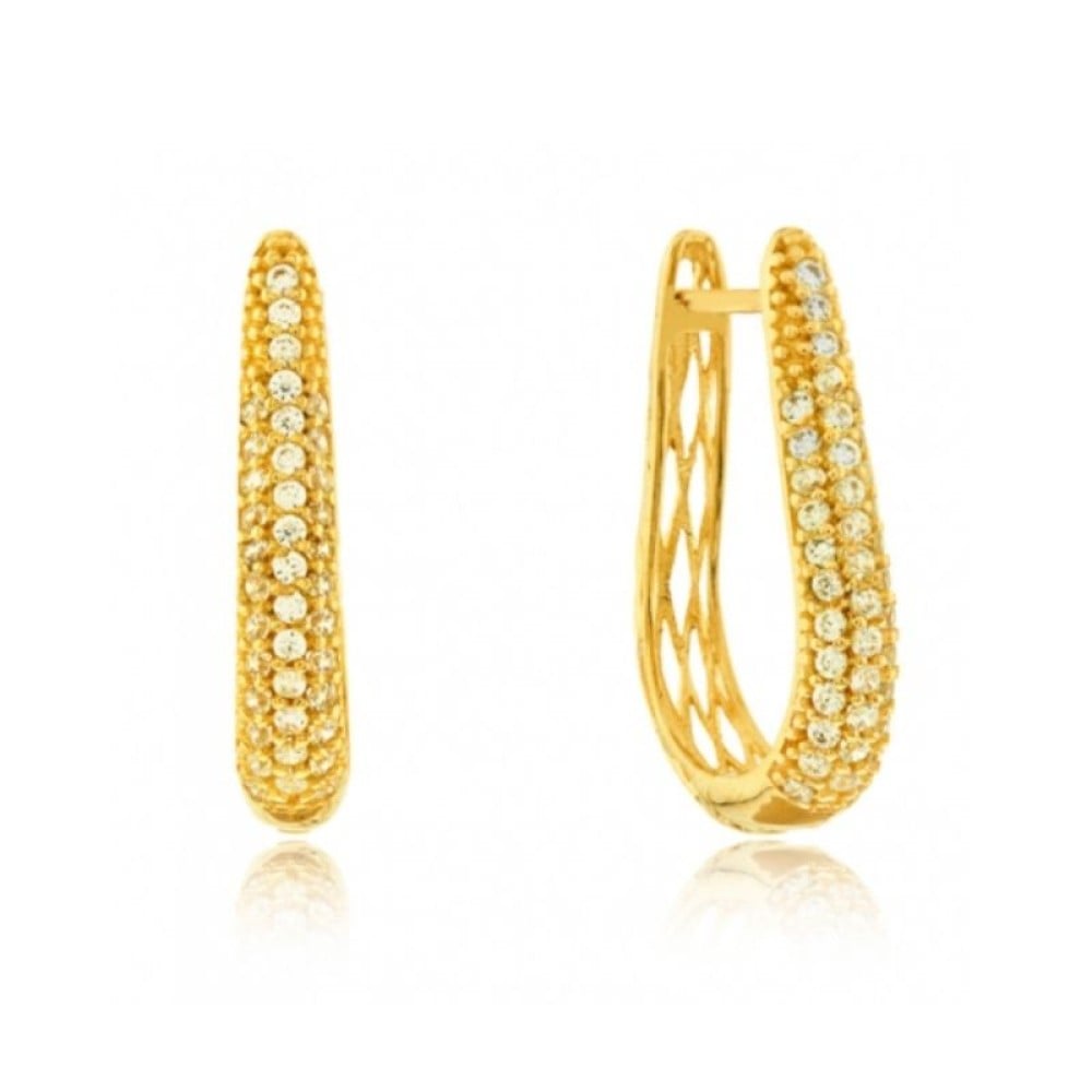 Brinco de argola de ouro 18k gota face pavê
