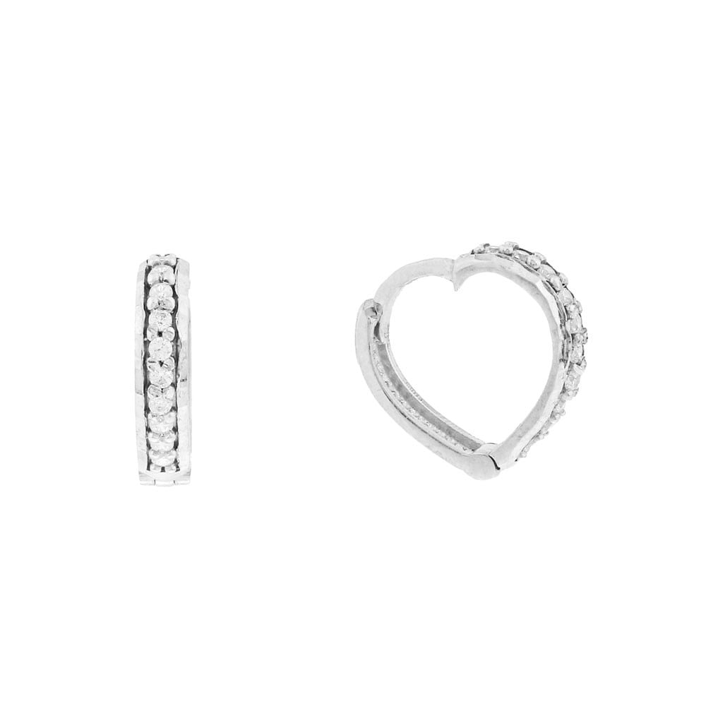 Brinco de argola de ouro branco coraçao P
