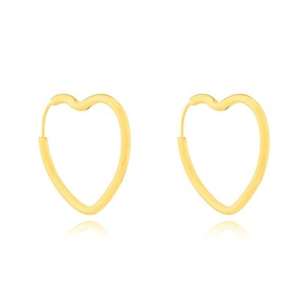 Brinco de ouro 18k argola coração grande fio 2mm foto lado 