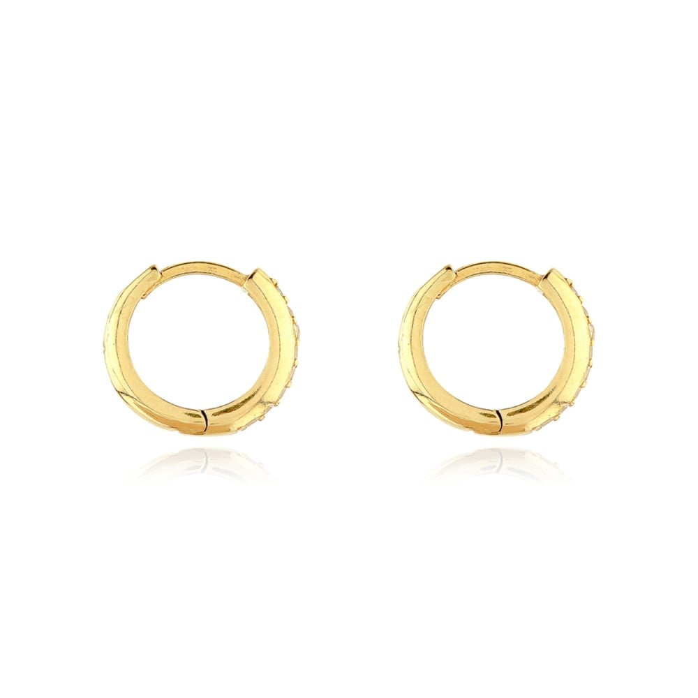Brinco De Ouro 18k Argola Pequeno Com Pedras Zirconias foto lateral do brinco 
