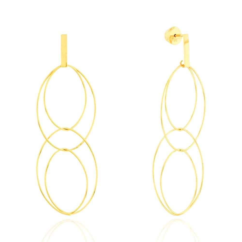 Brinco de ouro 18k argolas amendoadas 