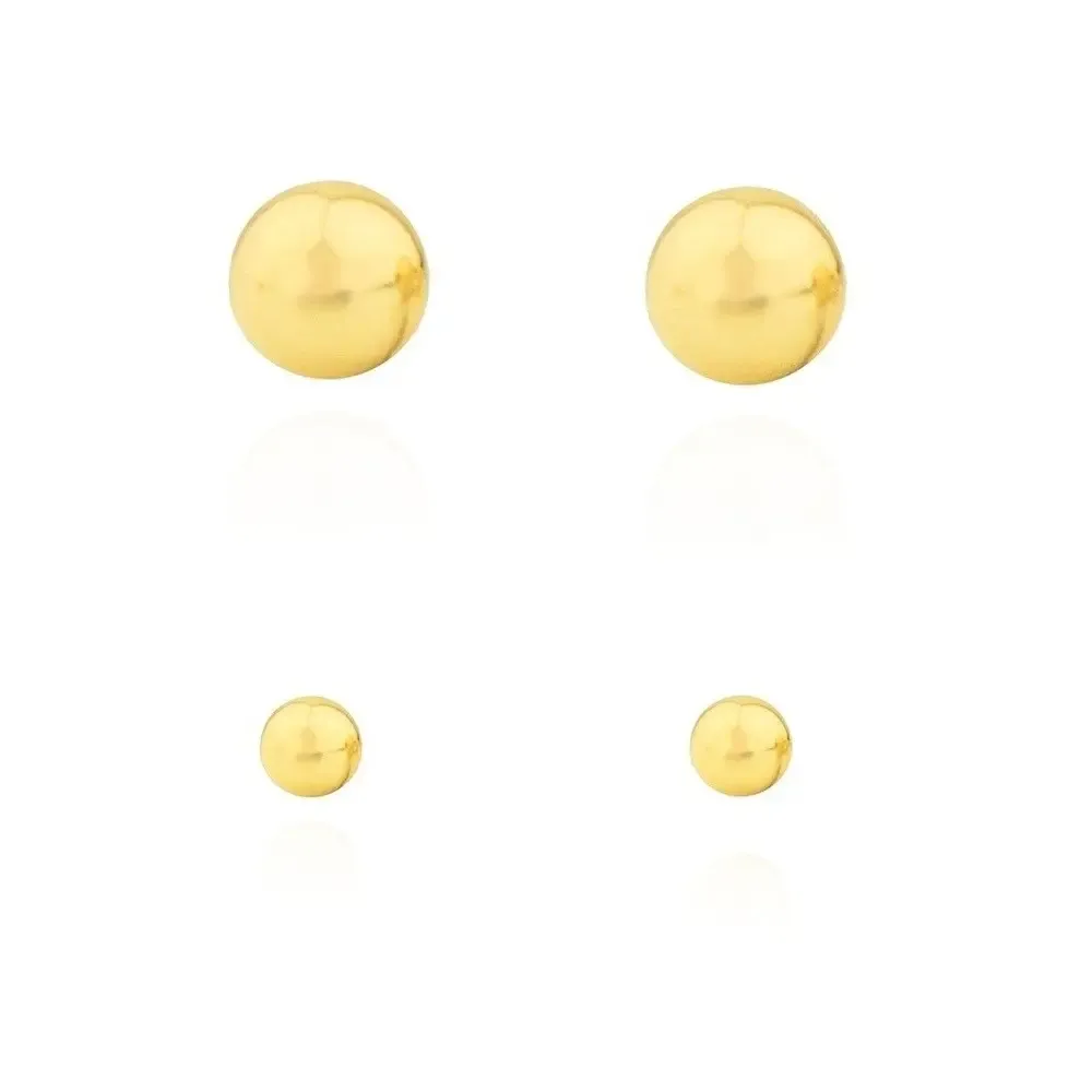 Brinco de ouro 18k bola par 5mm + 2,5mm