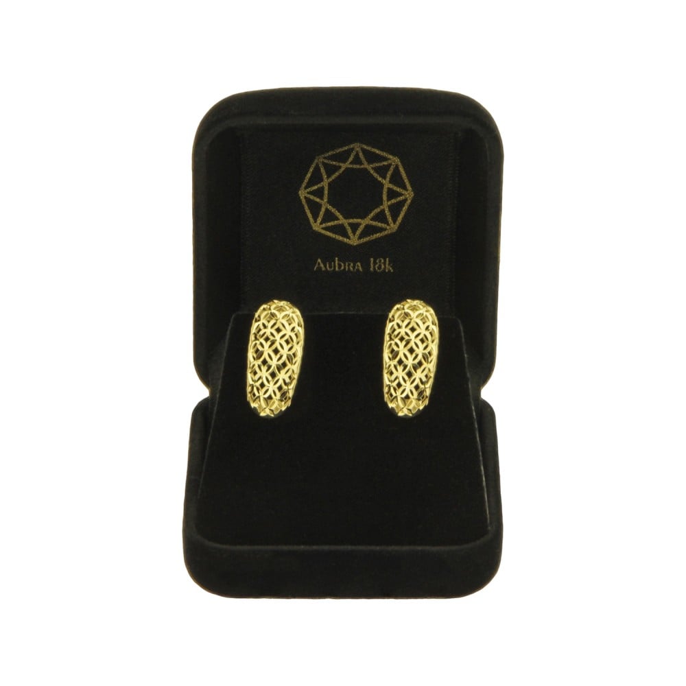 Brinco de ouro 18k argola com flores vazadas foto caixinha de veludo 