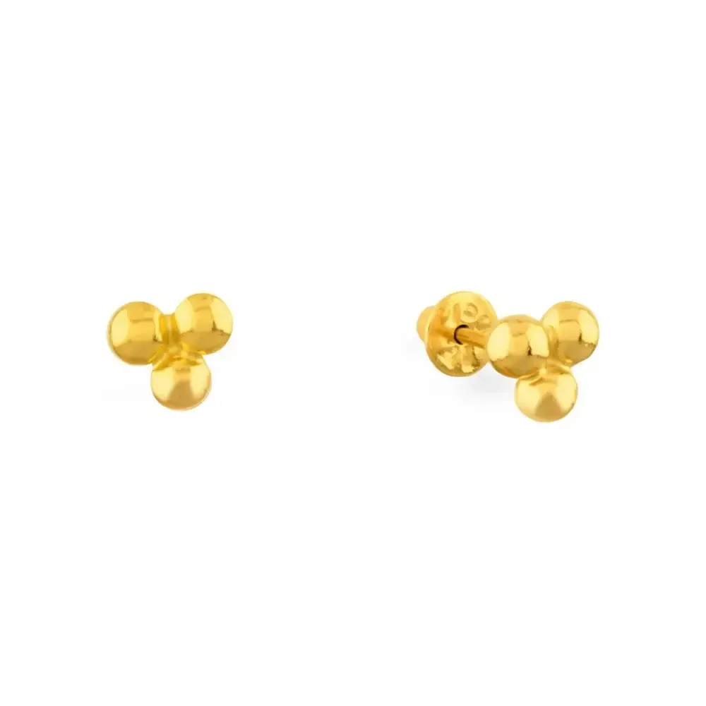 Brinco de ouro 18k infantil três marias bolinha 