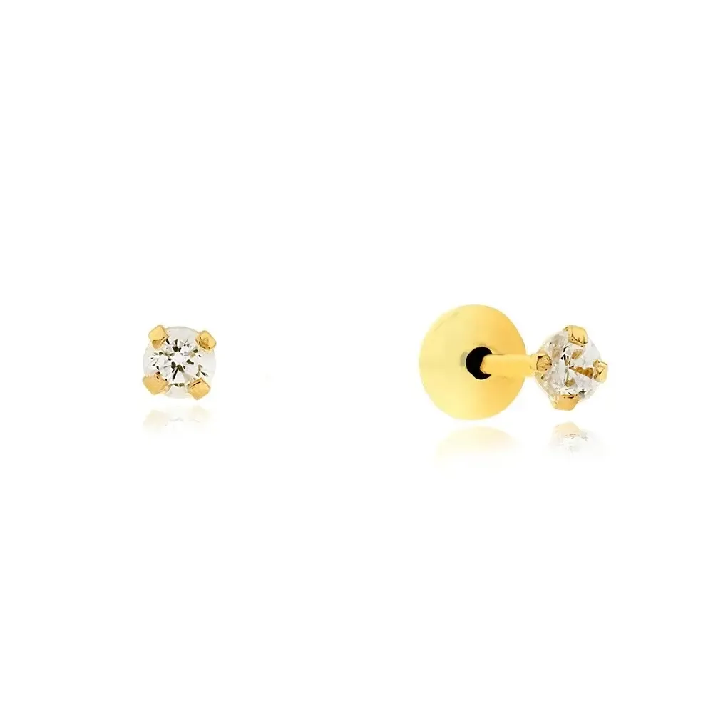 Brinco de ouro 18k mini 2mm recem nascido segundo furo 20233B