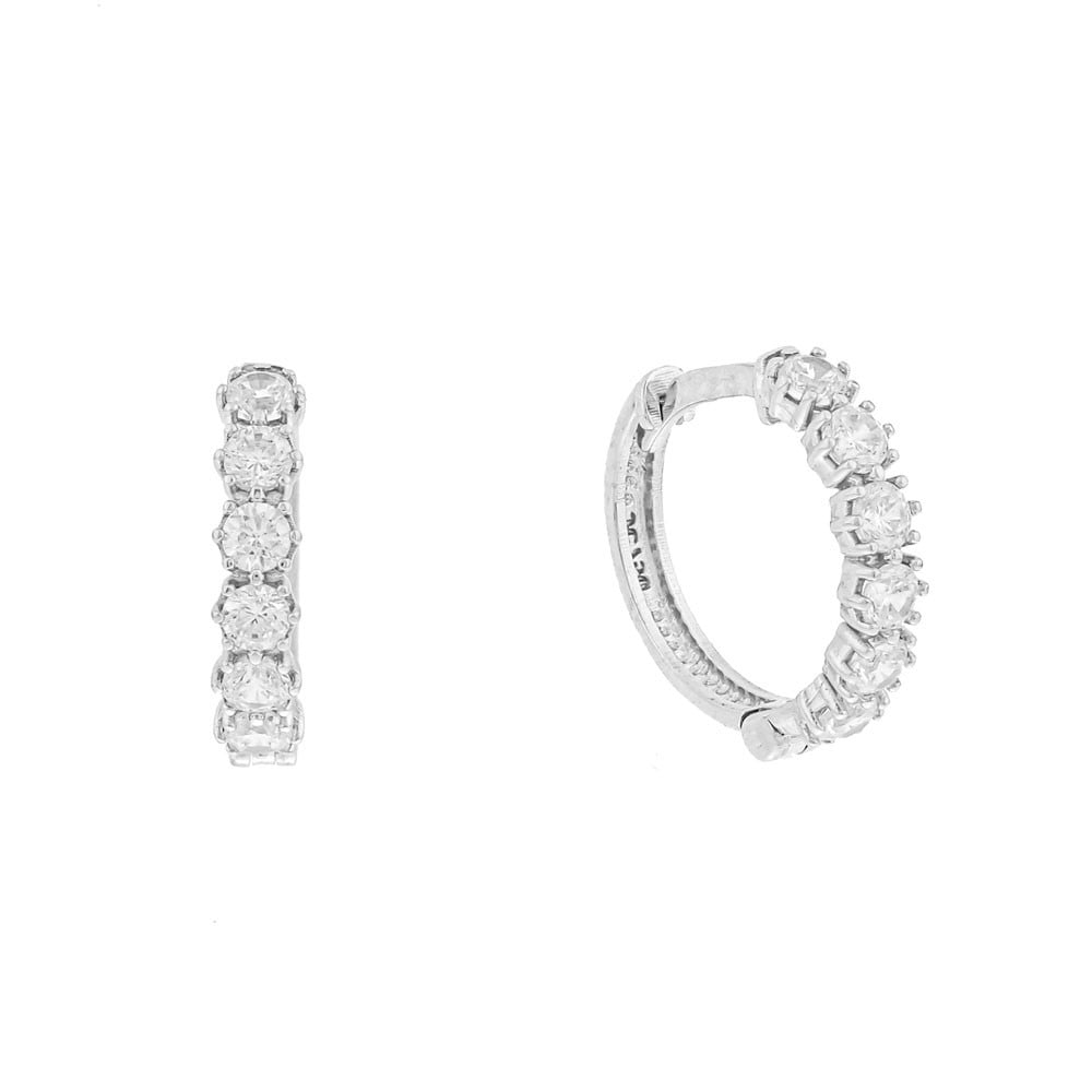 Brinco de ouro branco argola pedras
